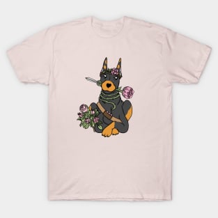 Doberman Rose Dagger Druid | DND Dog | Fantasy Flower T-Shirt